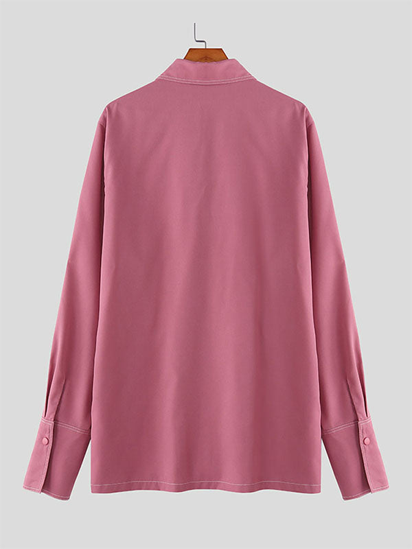 Men's Colorblock Piped Split Long Sleeve Shirt SKUL32778