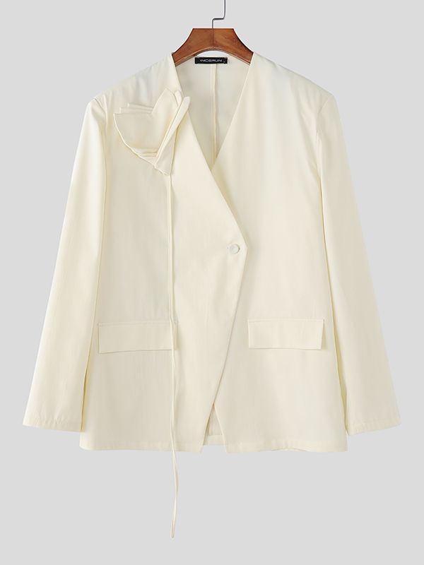 Men's Floral Embellished Shoulder Pad V Neck Long Sleeve Blazer SKUL43807