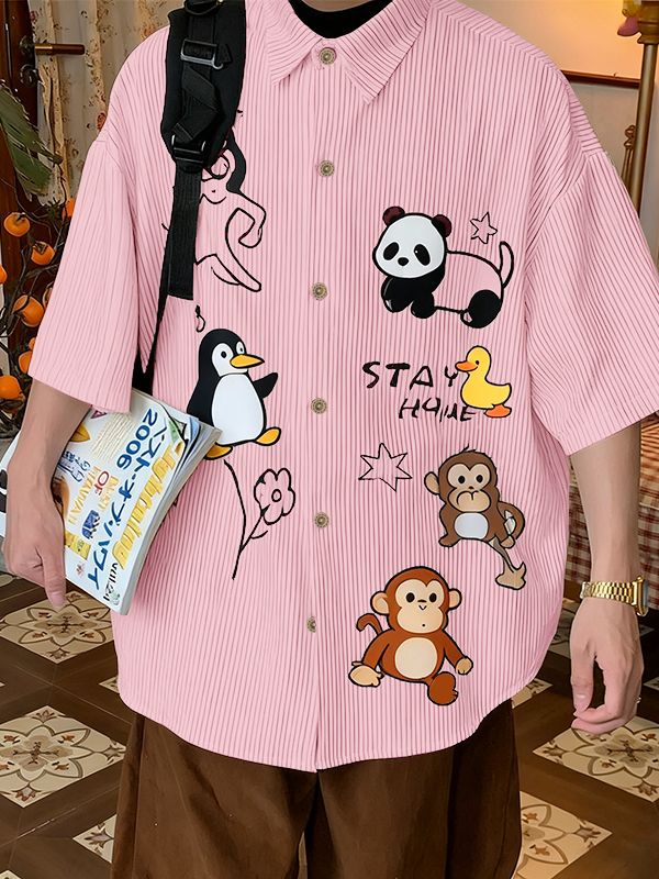 Men's Tie Patchwork Pocket Short Sleeve Shirt SKUL40277