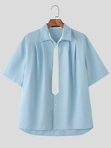 Men's Tie Color Block Short Sleeve Shirt SKUL36462
