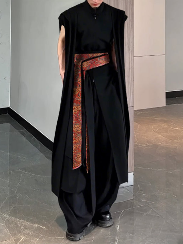 Men's Ribbon Waist Tie Long Shirt SKUL30495