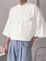Men's Neo-Chinese Romantic Art Exhibition 3D Rose Flower Mandarin Collar Cropped Shirt SKUL85968