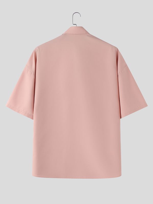 Men's K-Pop Streetwear 3D Floral Applique Ribbon Detailed Short Sleeve Shirt SKUL76570