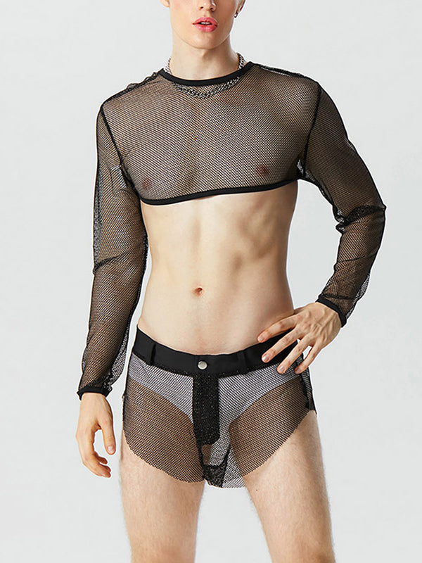 Mens Glitter Mesh Buckle Two Pieces Outfits SKUK15271