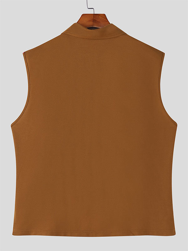 Men's Solid Color Skull Hollow Zip Waistcoat SKUL17907