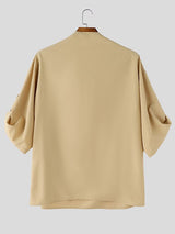 Men's Avant-Garde Cowl Neck Oversized Roll-Up Sleeve Pullover Shirt SKUL70266