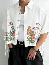 Men's Floral Print Side-Tie Ribbon Details Short Sleeve Shirt SKUL52628