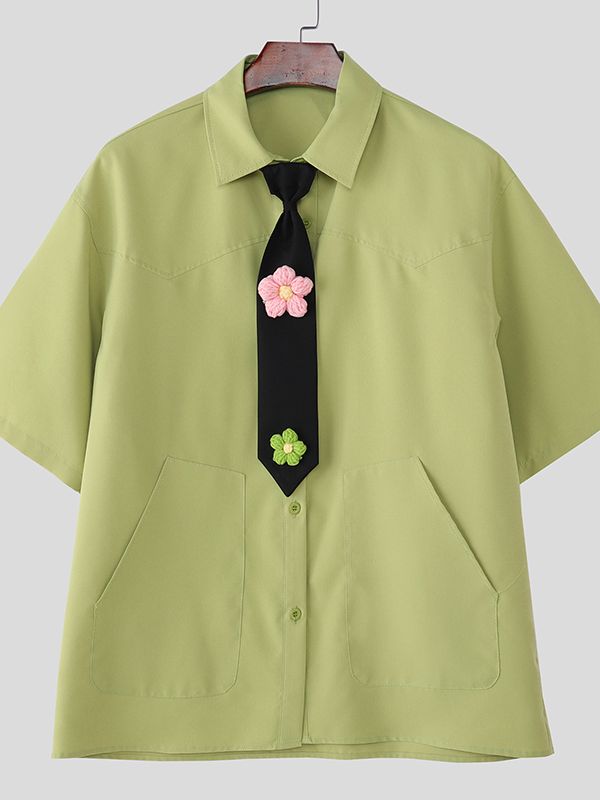 Men's Deconstructed 3D Floral Tie Short Sleeve Shirt SKUL36465