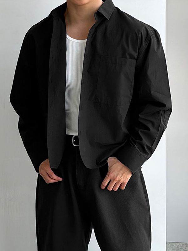 Men's Clean-Fit Casual Daily Commute Cropped Oversized Pocket Concealed Placket Shirt SKUL86777