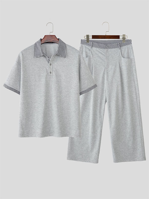 Men's Plaid Lapel Casual Two Pieces Outfit SKUL30290