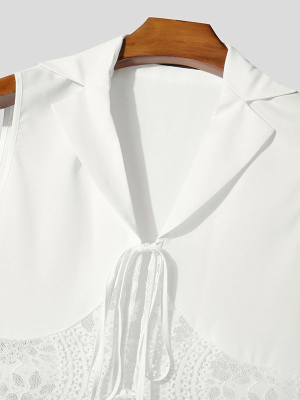 Men's Sheer Lace Patchwork Sleeveless Cardigan SKUL38958