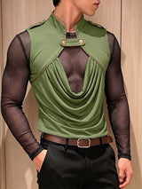 Men's Avant-Garde Victorian Draped Cowl Neck Military Tank SKUL76371