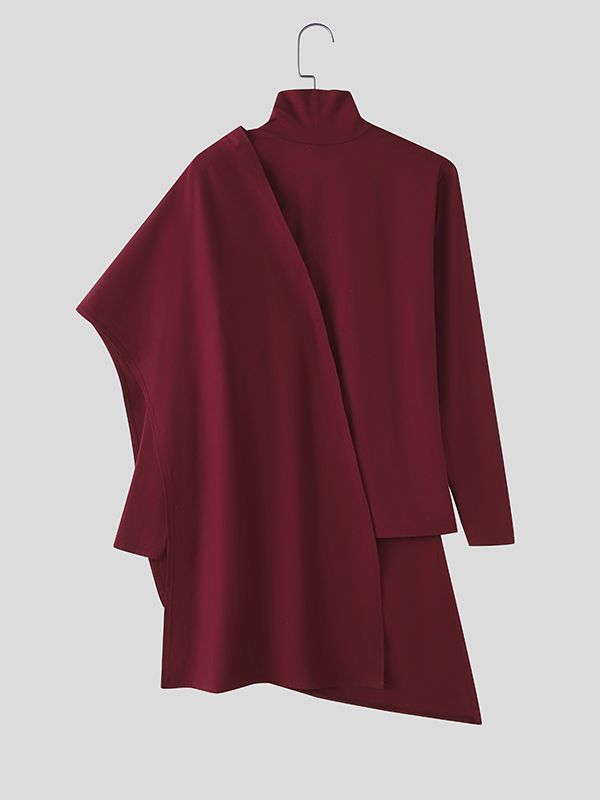 Men's Faux Two Piece High Neck Long Sleeve T-shirt SKUL43983