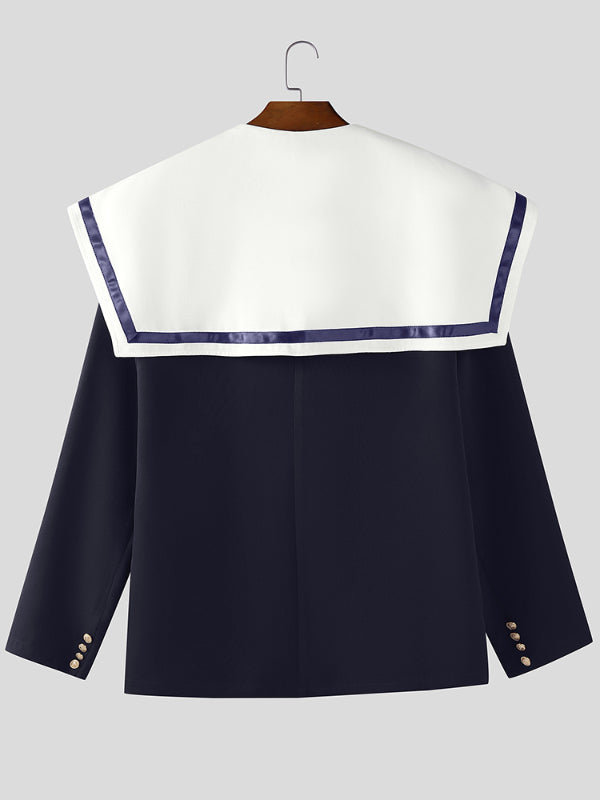 Men's Colorblock Sailor Collar Long Sleeve Jacket SKUL27430