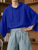 Men's Solid Color Hooded 3/4 Length Sleeve Shirt SKUL51722