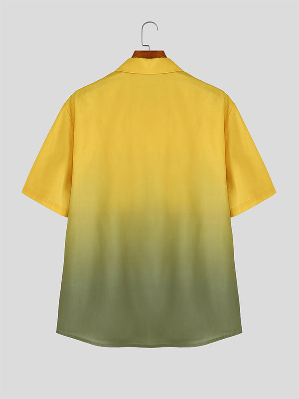Mens Gradient Color Casual Short Sleeve Shirt SKUL17433