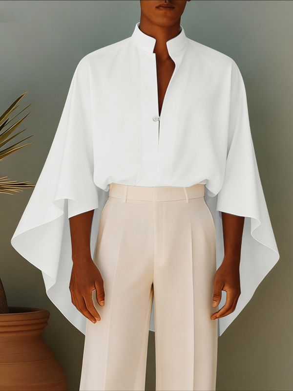 Men's Solid Color Stand Collar 3/4 Length Sleeve Shirt SKUL41045