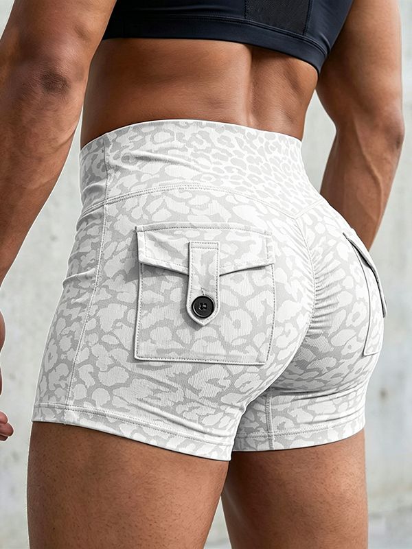 Men's High Street Gym Cargo Leopard Print Butt Lifting Short SKUL75672