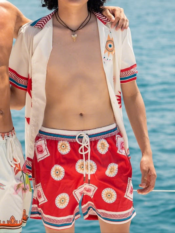 Men's Resort Mediterranean Sun & Snake Print Two Pieces Outfit SKUL67097