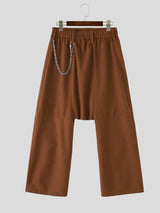 Men's Early Autumn Urban Casual Metal Chain Accent Baggy Wide Leg Long Pant SKUL73715