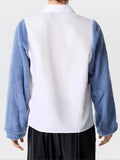 Mens Irregular Patchwork Lapel Collar Long Sleeve Shirt SKUK47529