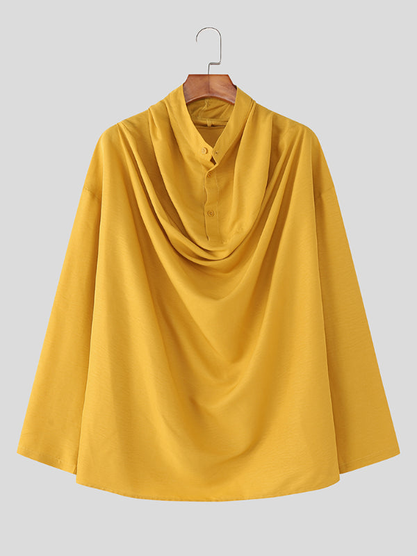 Men's Solid Color Cowl Neck Long Sleeve Shirt SKUL28173