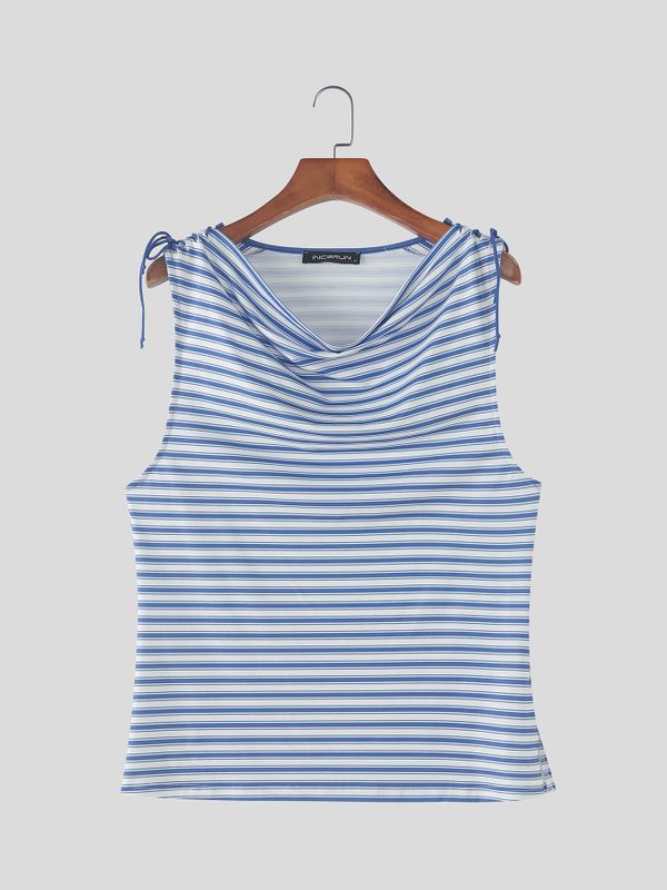 Men's High Street Striped Cowl Neck Shoulder Tie Tank SKUL66113