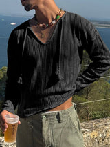 Men's Solid Color Textured Long Sleeve T-shirt SKUL50897