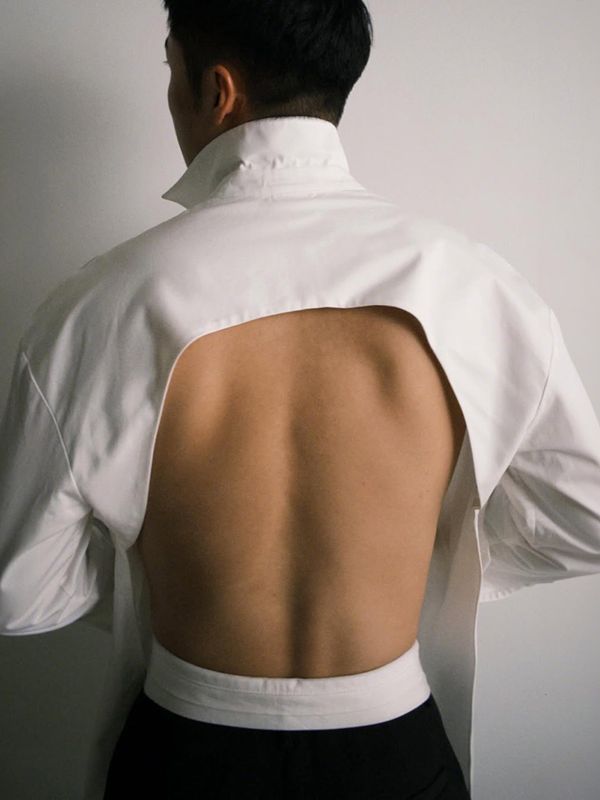 Men's Back Hollow Tie Long Sleeve Shirt SKUL51932