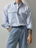 Mens Striped Double Pockets Long Sleeve Shirt SKUK53614