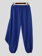 Men's Avant-Garde High Street Asymmetrical Diagonal Overlay Drawstring Elastic Waist Full Length Sweatpant SKUL82457