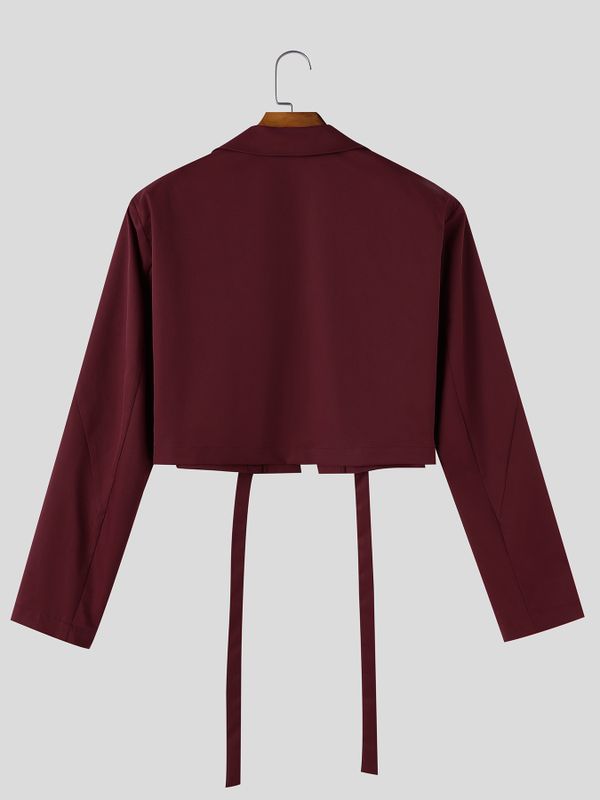 Men's Avant-Garde Runway Ultra Cropped Hanging Streamer Long Sleeve Lapel Collar Crop Jacket SKUL83120