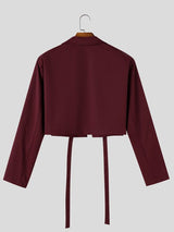 Men's Avant-Garde Runway Ultra Cropped Hanging Streamer Long Sleeve Lapel Collar Crop Jacket SKUL83120