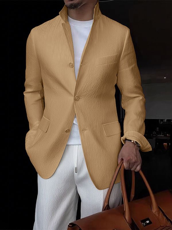 Men's Solid Color Textured Long Sleeve Blazer SKUL35251