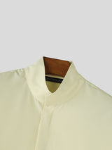 Men's Stand Collar Hidden Placket Oversized Kimono Short Sleeve Shirt SKUL70239
