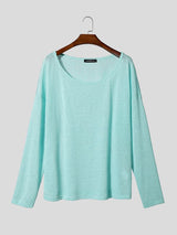 Men's Minimalist Harajuku Sheer Knit Scoop Neck Long Sleeve T-shirt SKUL70245