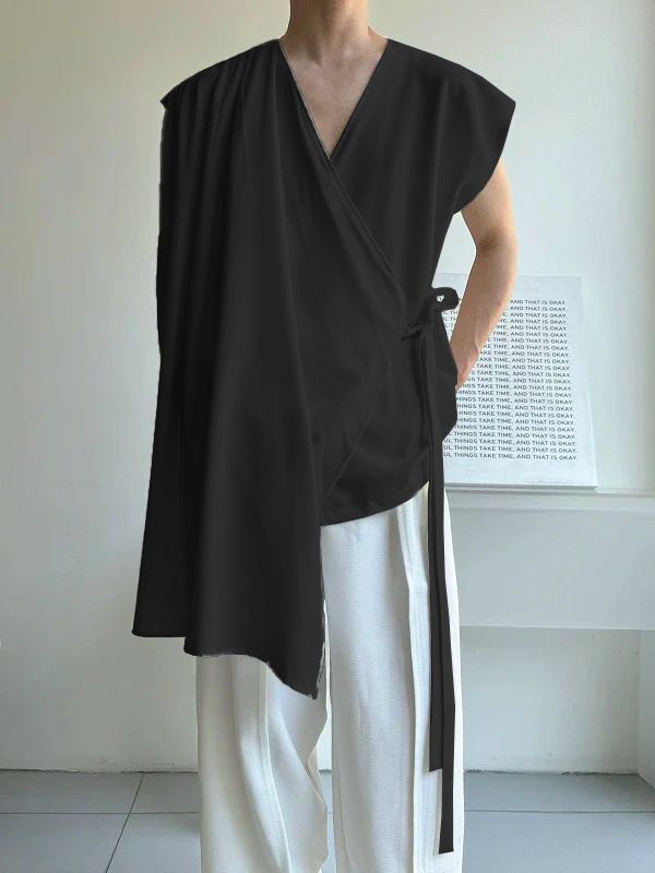 Men's Cape Panel Patchwork Tie Cardigan SKUL53005