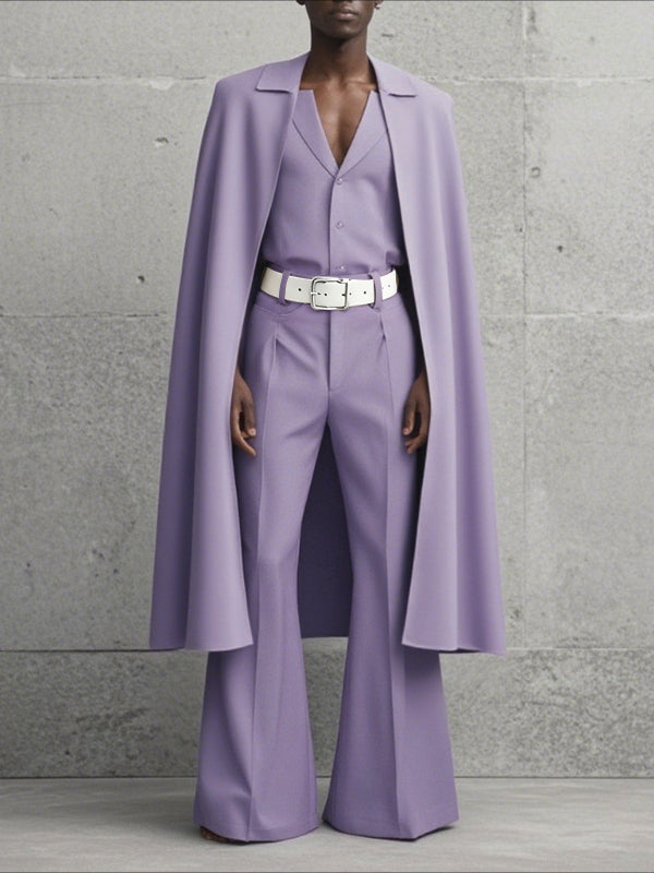 Men's Cape Patchwork Solid Color Two Pieces Outfit SKUL36485