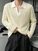 Men's Sexy Party See-Through Mesh Open Knit Long Sleeve Shirt SKUL79541