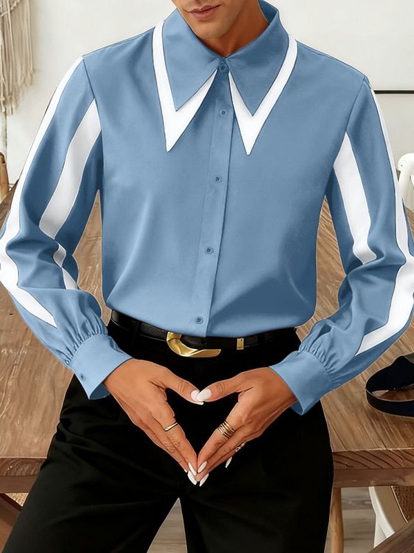 Men's Contrast Color Casual Long Sleeve Shirt SKUL46098