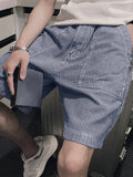 Mens Striped Side Pockets Elastic Waist Shorts SKUK56859