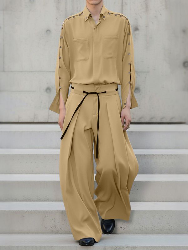 Men's Solid Color Button Two Pieces Outfit SKUL36610