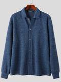 Mens Solid Lapel Knit Long Sleeve Shirt SKUK29980