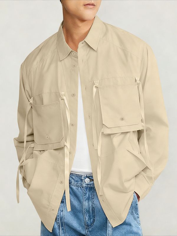 Men's Solid Color Tie Pocket Long Sleeve Shirt SKUL46133