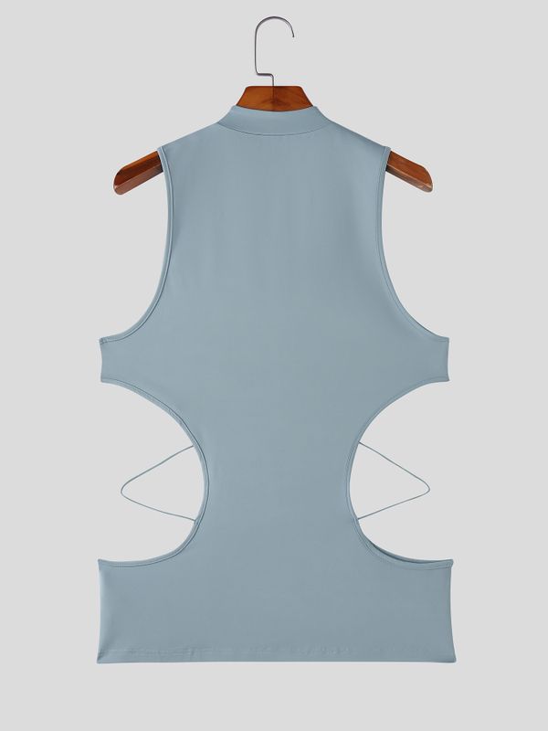 Men's Avant-Garde Keyhole Front Cut Out Mock Neck Tank SKUL67051