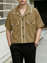Men's Retro Camp Collar Piping Detail Boxy Short Sleeve Shirt SKUL60610