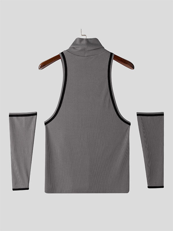Men's Stripe Colorblock Turtleneck Tank SKUL23779