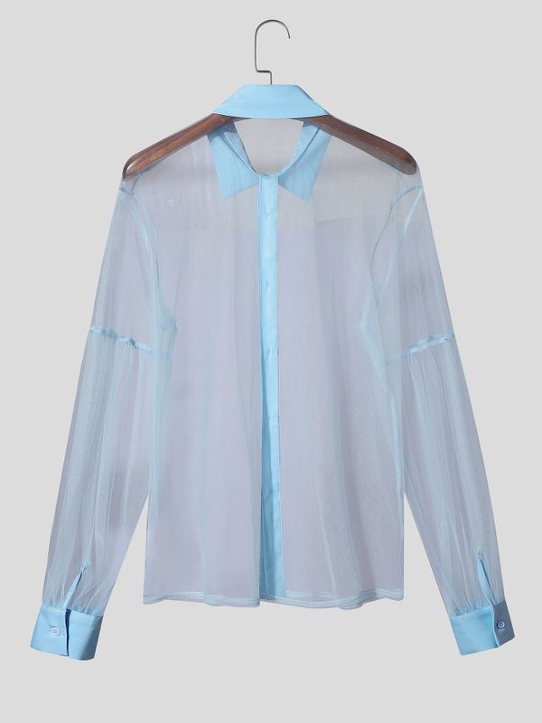 Men's Avant-Garde Sheer Organza Bishop Sleeve Romantic Regency Shirt SKUL56302