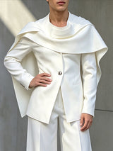 Men's Avant-Garde Runway Sculptural Draped Shawl Cape Single Button Long Sleeve Shawl Collar Blazer SKUL81867