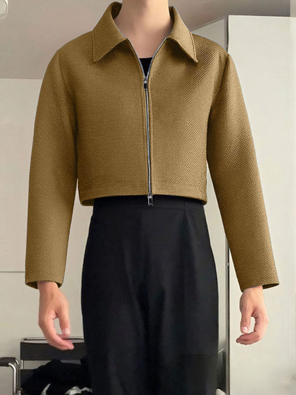 Men's Solid Color Cropped Casual Jacket SKUL35214